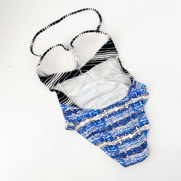 BCBGMaxazaria Blue Snake Striped One Piece Swim - Picture 3 of 5